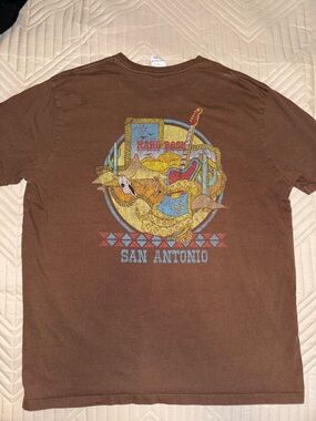 Hard Rock Cafe Brown Tee with Blue and Yellow Logo